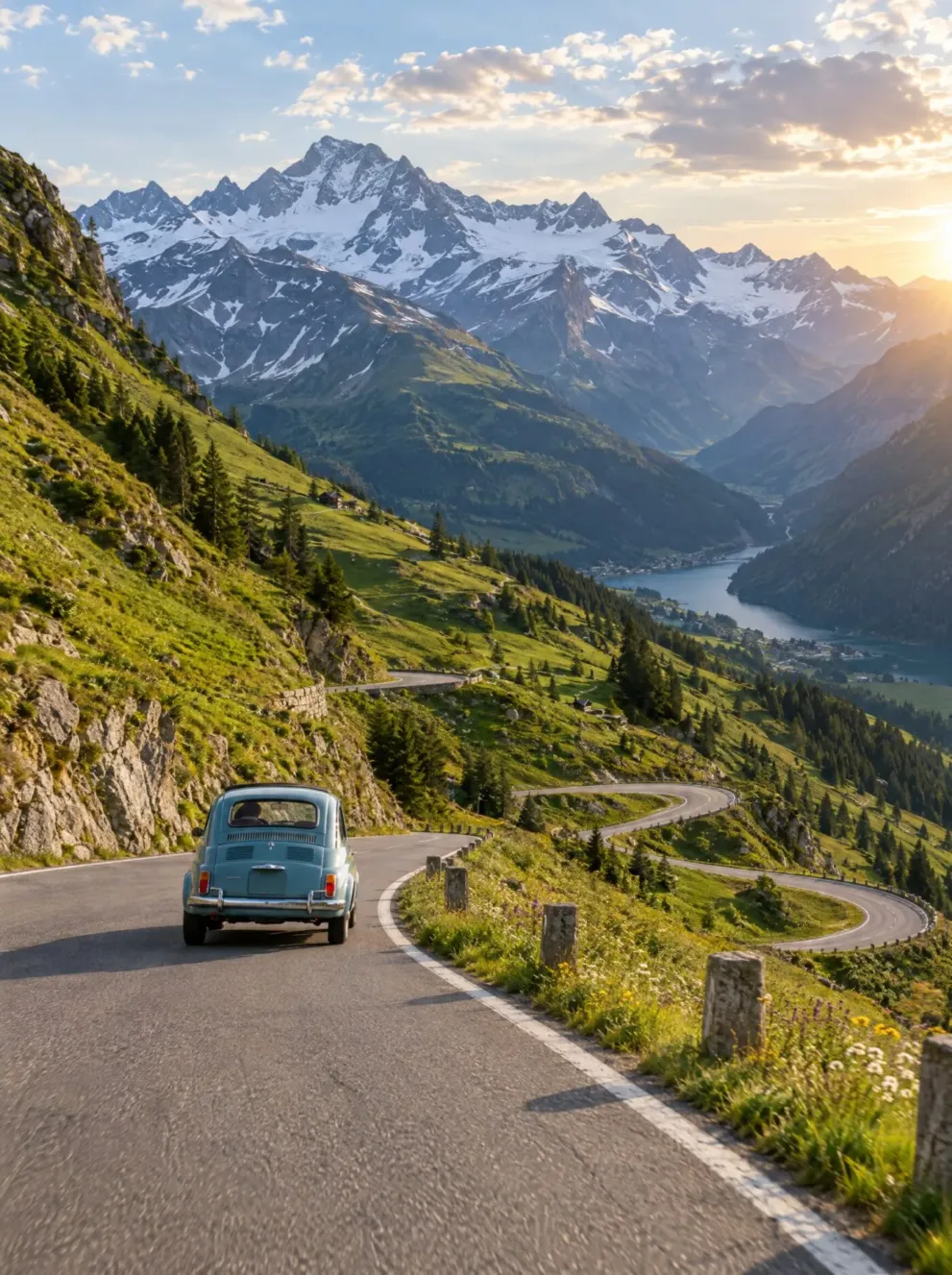Auto auf einer Passstraße in den Schweizer Alpen