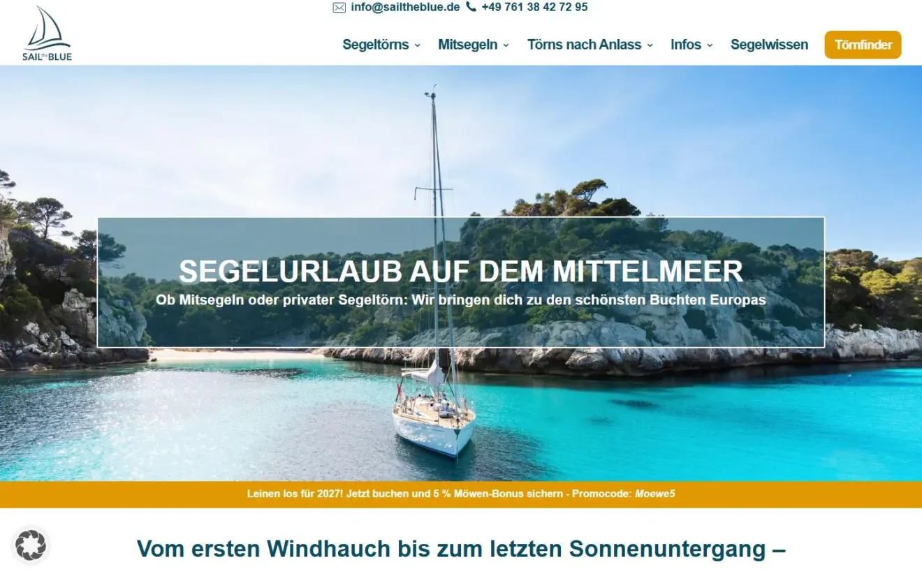 Startseite von Sail the Blue heute